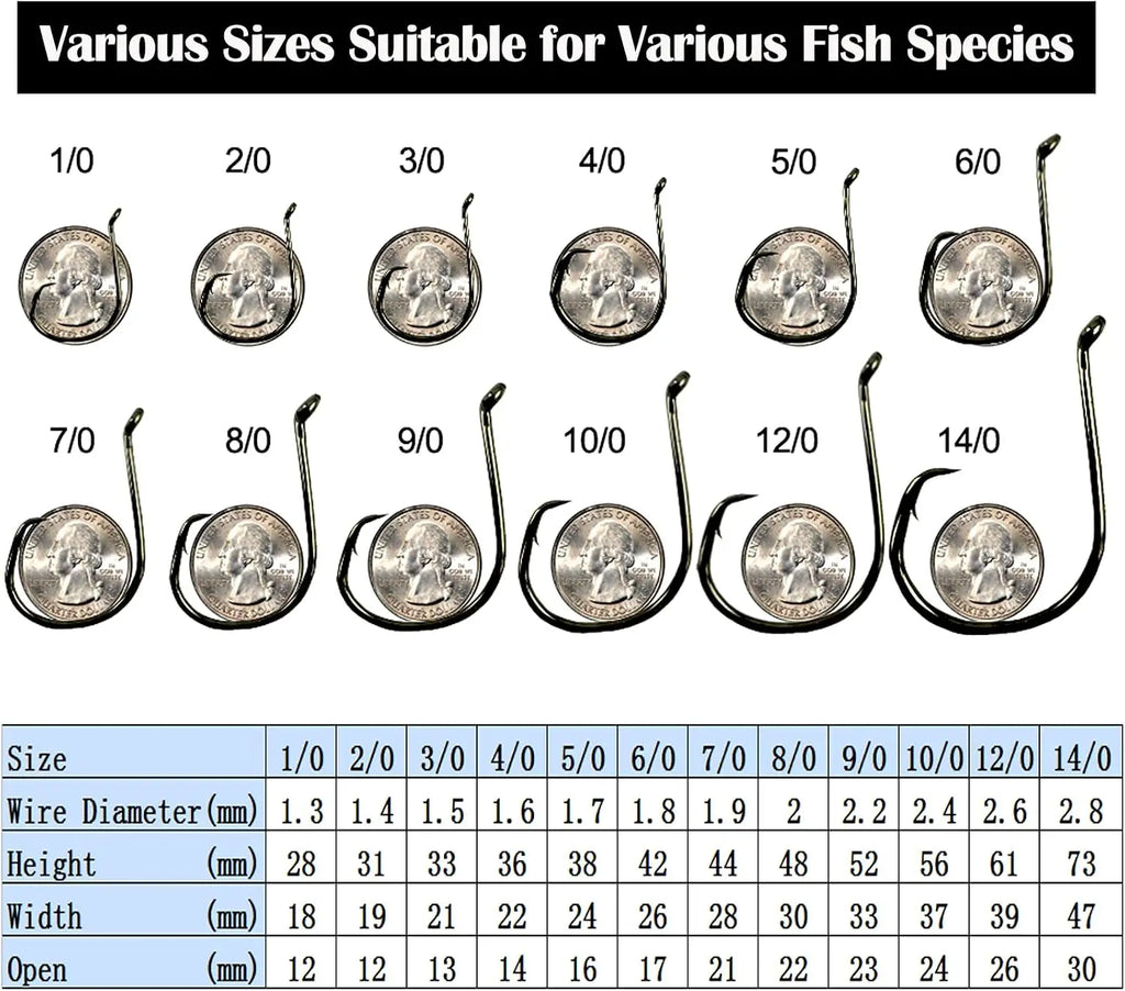 Catfishing Circle Hooks 50/100Pcs – Octopus Style, Sizes 1/0–14/0 for Catfish, Bass & Redfish