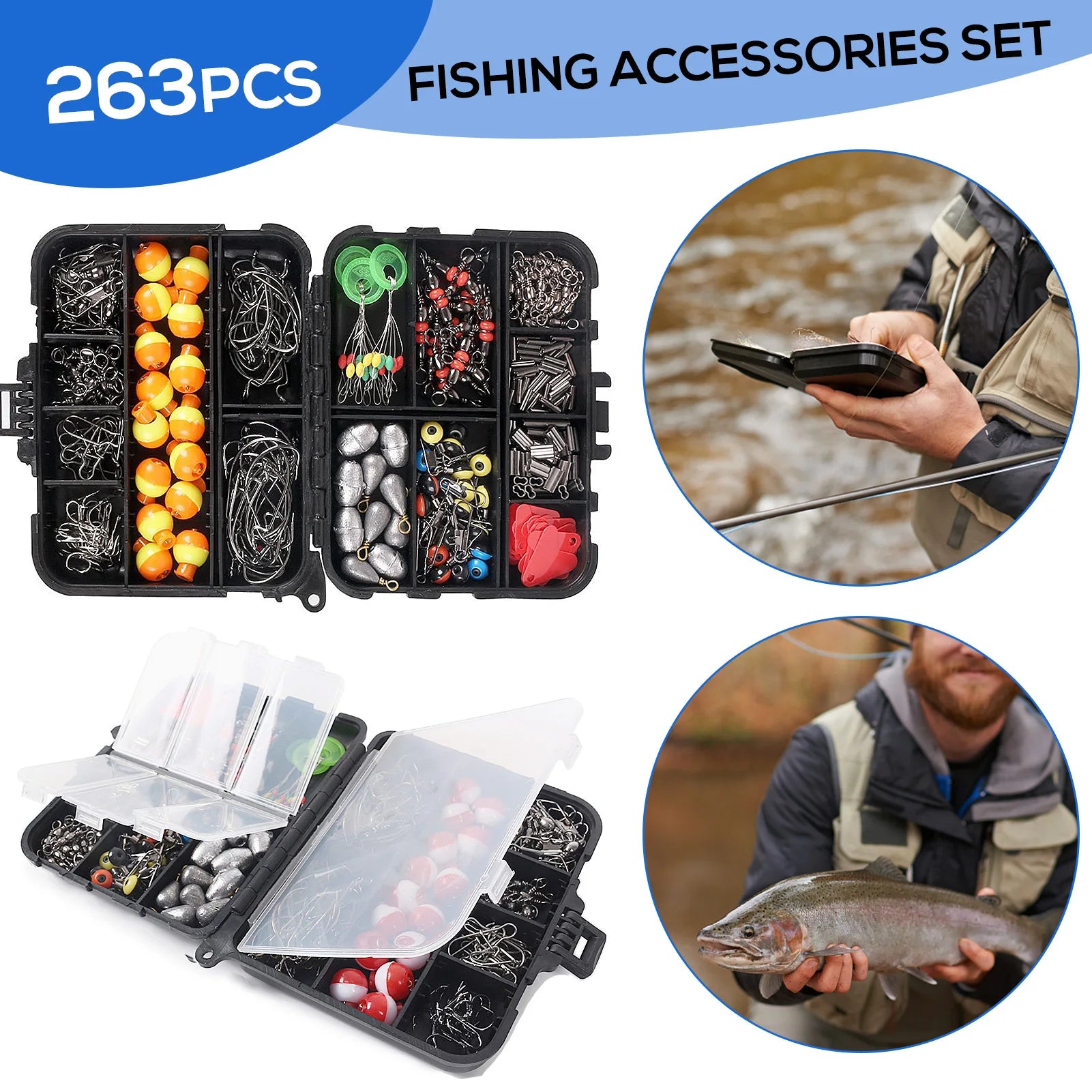 263pc Fishing Accessories Kit – Hooks, Sinkers, Bobbers, Swivels & Pliers | LTW