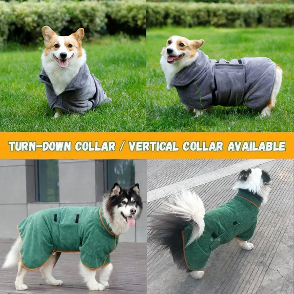 Dog Bathrobe Bath Towel Robe Absorbent Soft Towel for Large Medium Small Dog.