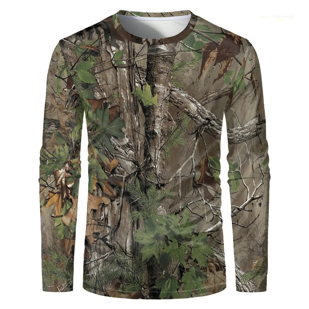 Men Camouflage Forest Hunting T-shirt Utdoor Quick Drying Breathable Hiking Long Sleeve.