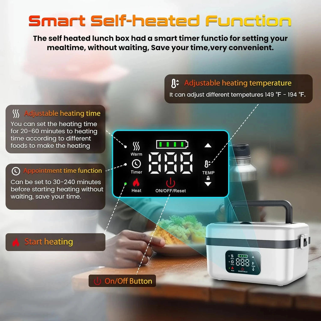 Wireless Electric Insulated Lunch Box - Built-in 8000mAh Battery, 60W Heating Lunch Box.