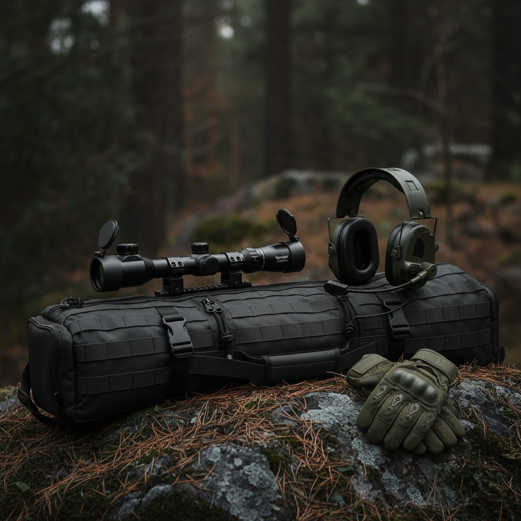 Hunter's Tactical Field Kit - Rifle Case, Scope, Earmuffs and Tactical Gloves bundle