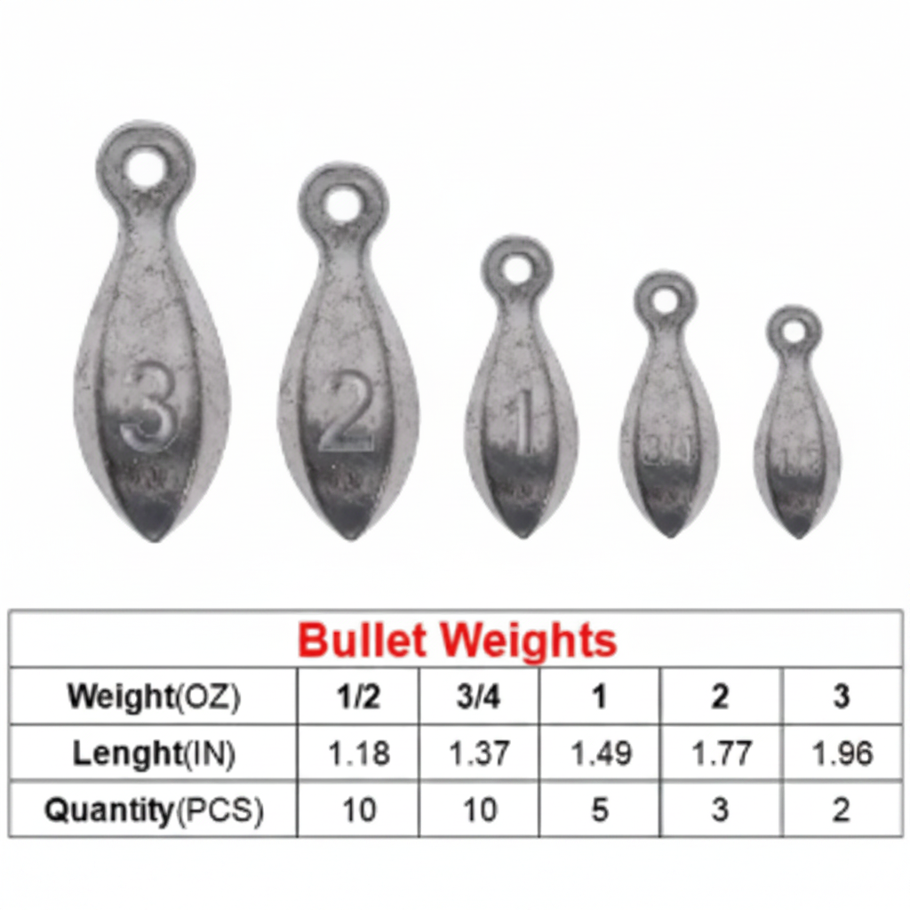 30pc Fishing Sinker Kit — 5 Sizes from 1/2 oz to 3 oz Bullet Weights